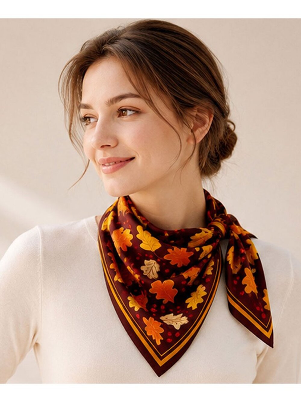 Tigerstars Fall Leaves Pattern Print Square Scarf